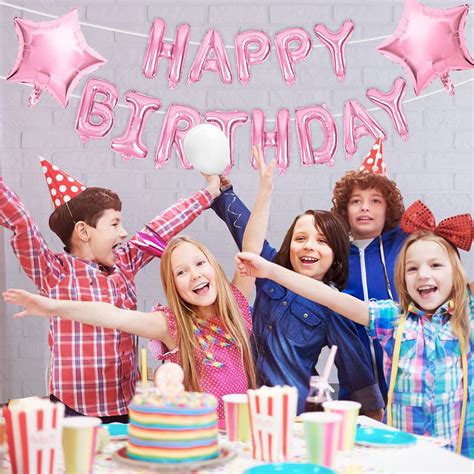 NiCoLa Happy Birthday Balloon Banner Pink Happy | Ubuy India