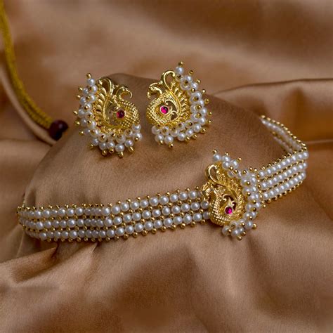 Majestic Gold Plated White Moti Choker Necklace – Kalapuri