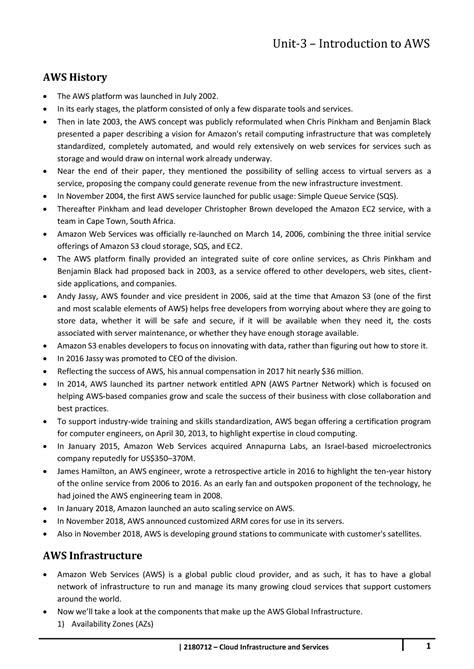 2180712 CIS GTU Study Material Notes-Unit-3 - AWS History The AWS ...