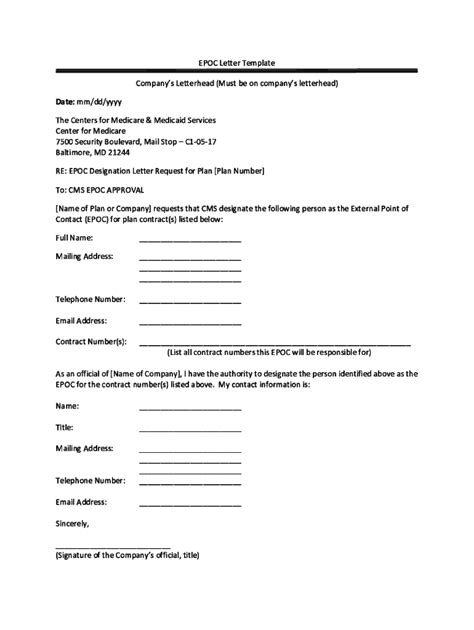 Fillable Online Fillable Online cms EPOC Letter Template - cms Fax ...