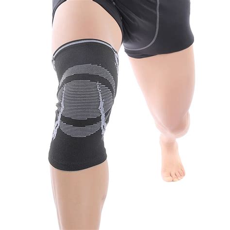 Active nylon four way elastic compression knitted jacquard knee brace ...