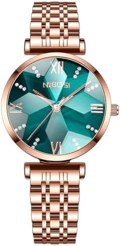 NIBOSI Women Stainless Steel Watches Analog Rose Gold Band and Square ...