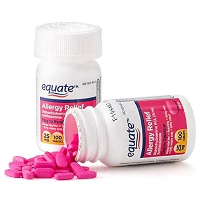 Buy Equate Allergy Relief Diphenhydramine HCI, 25mg Antihistamine, 100 ...