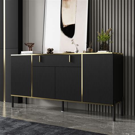 FUFU&GAGA Modern 4-Door Sideboard with Storage Drawer, Black Accent ...