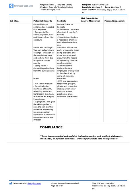 Image result for Work Method Statement Sample