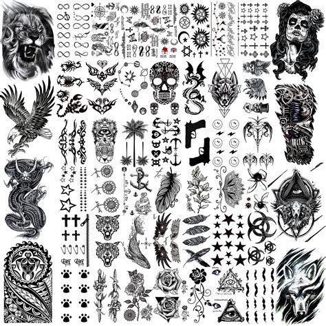 50 Sheets Black Temporary Tattoos For Men Adults Ealge Dragon ...
