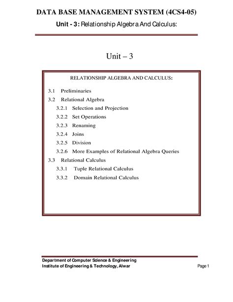 Final Unit 3 - no discription - Unit - 3 : Relationship Algebra And ...