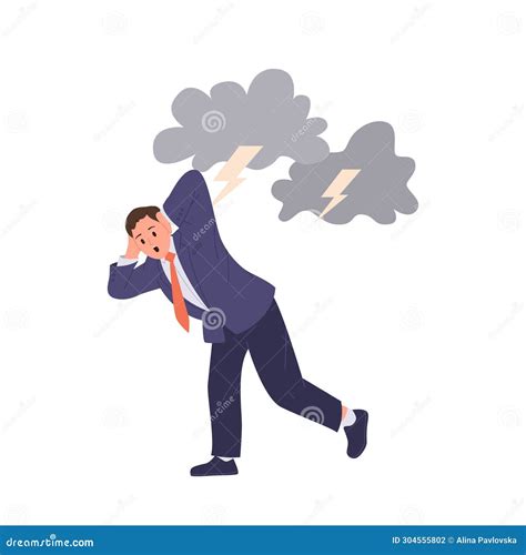 Frightened Businessman Cartoon Character in Fear and Panic Suffering from Thunderstorm Phobia ...
