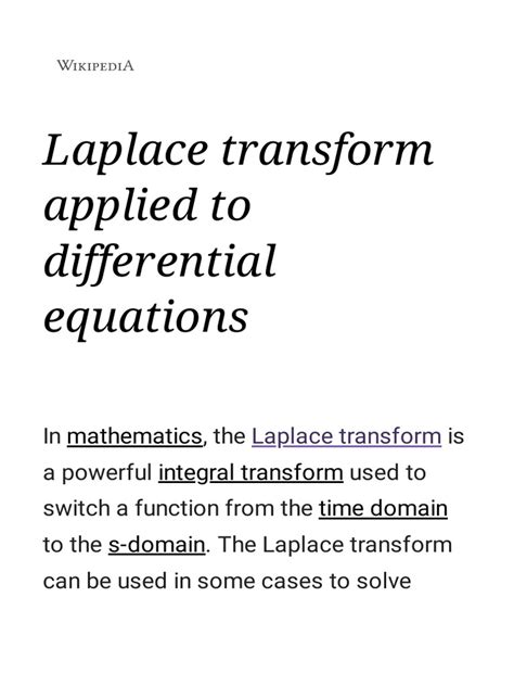 Image result for Diffeential Eqations Using Laplce Transformation