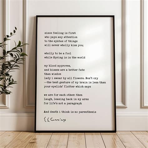 Since Feeling is First Poem by E.E. Cummings Typography Downloadable ...