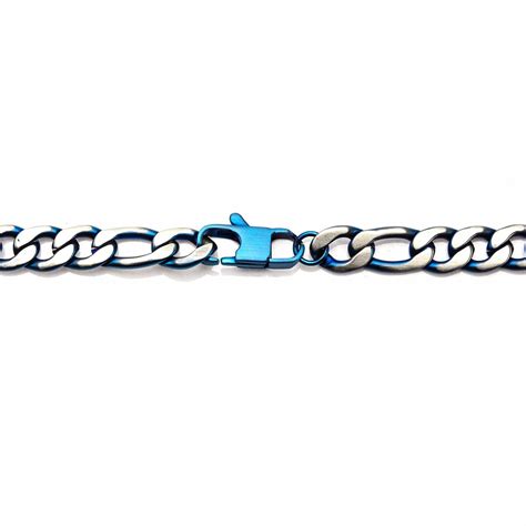Stainless Steel Figaro Chain - Blue and Silver Tone - INOX Jewelry for Men