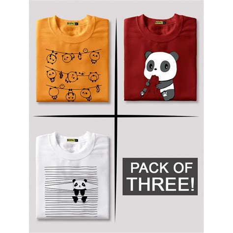 Buy Pack of Three - Hanging Peeping and Cute Panda T shirts Combo - Beyoung