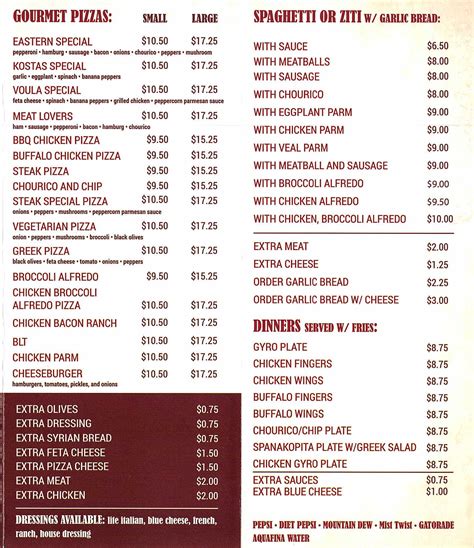 Eastern Pizza | Fall River Menus