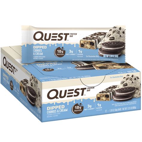 Quest Dipped Protein Bars, Low Sugar, High Protein, Cookies and Cream ...