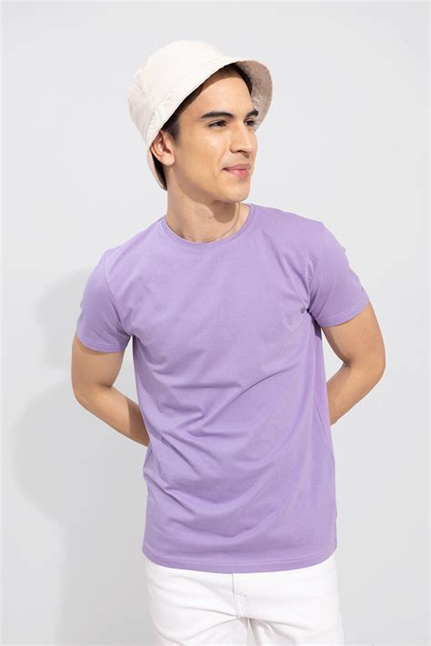 Buy Men's Lavender Solid 4 Way Stretch Crew Neck T-Shirt Online | SNITCH
