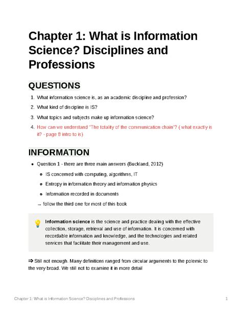 Chapter 1: What is Information Science? - It is concerned with recordable information and ...