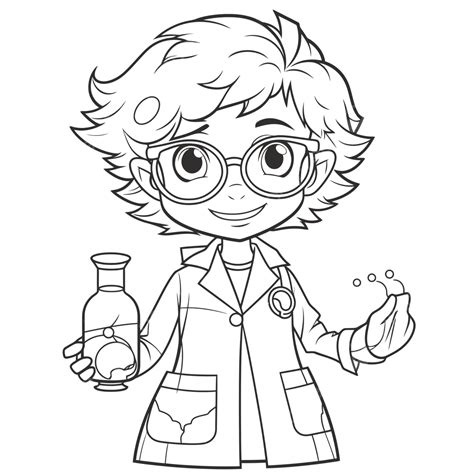 Cute Scientist Coloring Pages For Kids Cartoon Character With Glasses ...