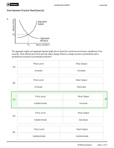 AP MACROECONOMICS First Semester Practice Final Exam Scoring Guide ...