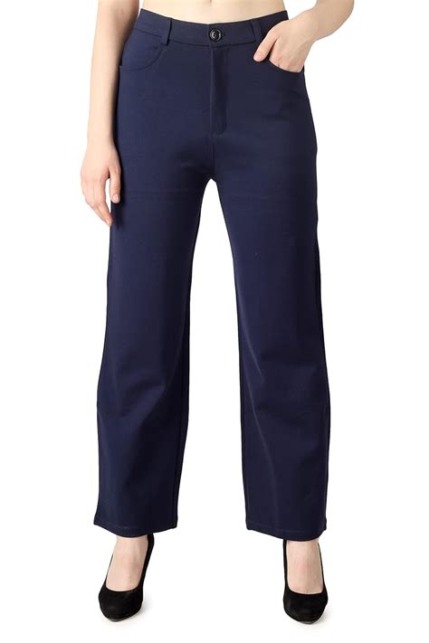 Buy Republic Of Curves® Navy Blue Formal Pants | Straight Pants ...
