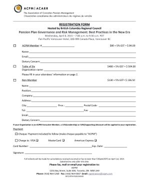 Fillable Online REGISTRATION bFORM Pensionb Plan Governance and Risk bb ...