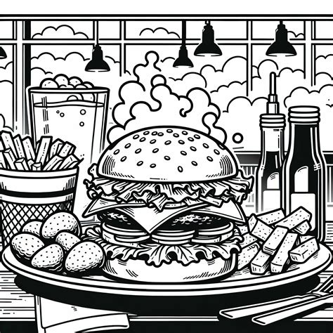 Burger come piatto principale Disegno da colorare Gratis