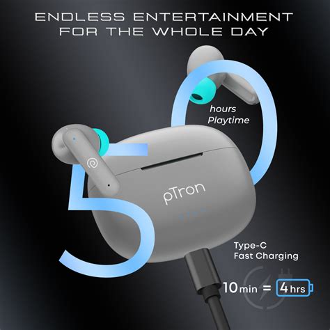 pTron Bassbuds Zen In-Ear TWS Earbuds with Quad ENC Mic, 50Hrs Playtim ...