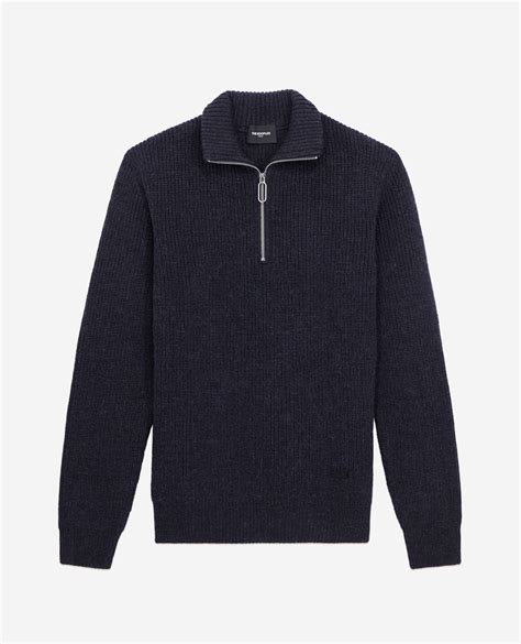 Navy blue sweater with zip collar