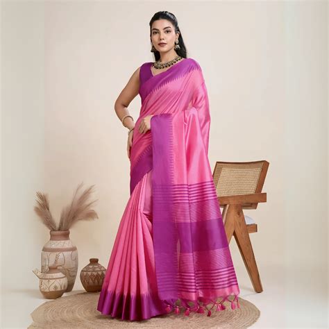 Pink Temple Weaving Raw Silk Saree – Kalyanja