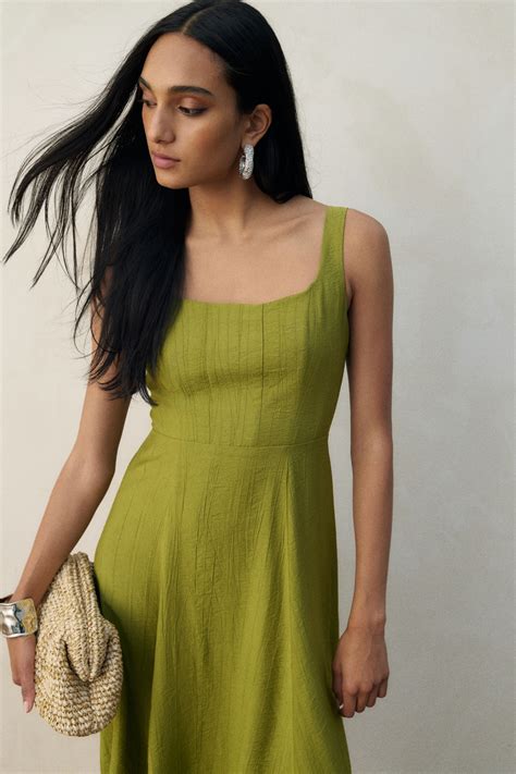Flared-skirt dress - Olive green - Ladies | H&M IN