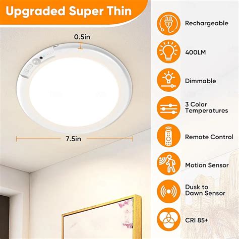 Rechargeable Motion Sensor Ceiling Light with Remote - Magnetic ...