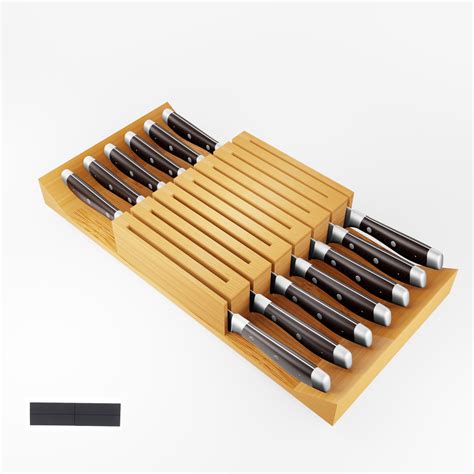Utoplike in-Drawer Knife Block Bamboo Kitchen Knife Drawer Organiser ...