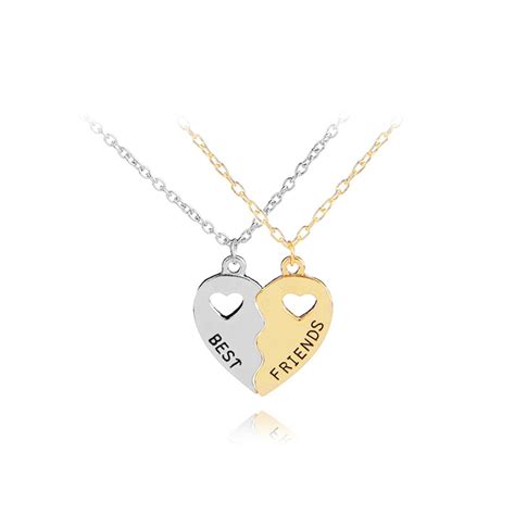SIVITE Best Friends Necklace 2 Pieces Gold & Silver Split Heart Pendant ...