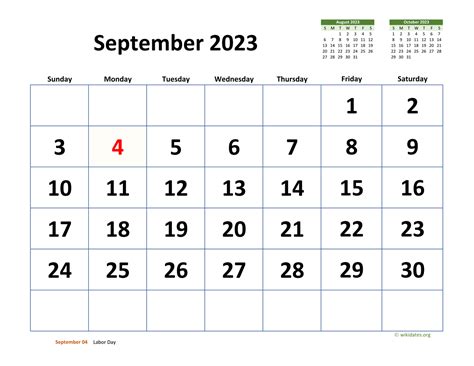 September 2023 Calendar with Extra-large Dates | WikiDates.org