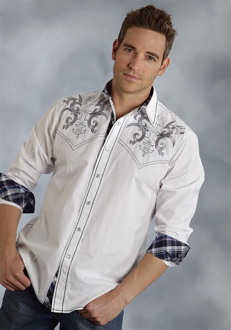 Roper® Mens White Fancy Embroidered Long Sleeve Snap Western Shirt ...