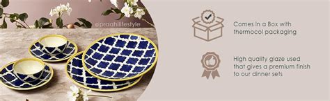 Buy Praahi Lifestyle Ceramic Handmade Dinner Set | Blue Pottery with ...