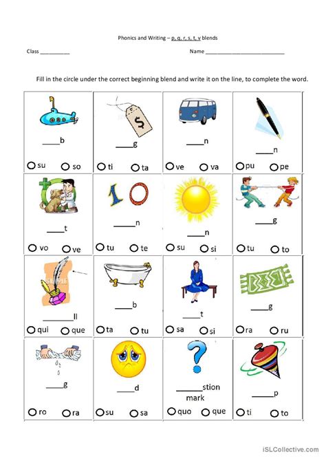 beginning blends (p, q, r, s, t, v): English ESL worksheets pdf & doc