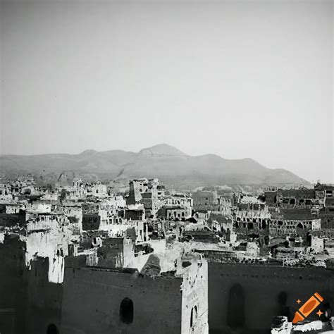 Black and white photograph of historic aden, the capital of yemen in ...
