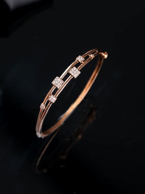 Rose Gold & Silver-Toned Brass American Diamond Rose Gold-Plated Bangl ...