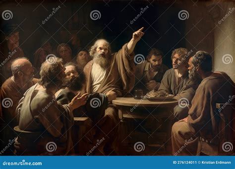 Socrates Preaching Philosophy In Athens, Digital Illustration ...