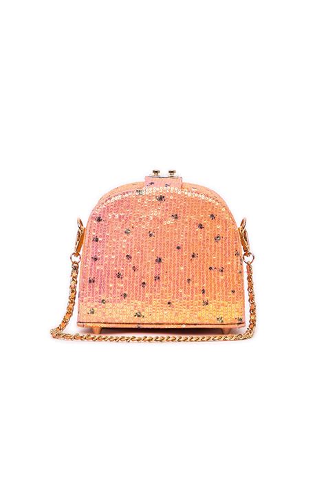 Buy Meridian Pink- Tangerine Sequin Tulle Dome Bag Online | Aisha Rao