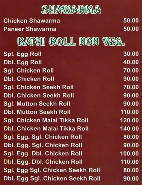 Menu at Shawarma Grill, New Delhi