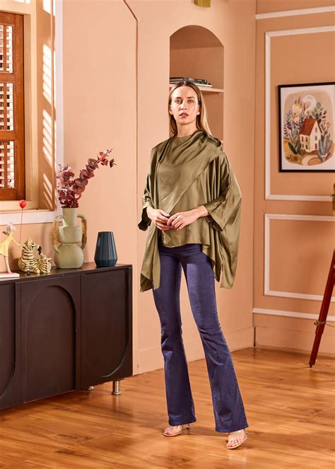 Ultra Soft Modal Satin Cape Top with Scarf – Shopbloom