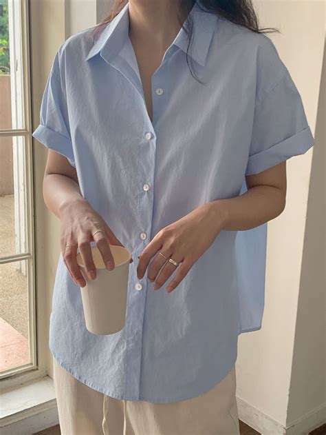 Button Front Drop Shoulder Shirt in 2025 | Half sleeve shirts women ...