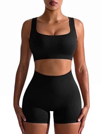 OQQ Workout Outfits for Women 2 Piece Seamless Ribbed High Waist ...