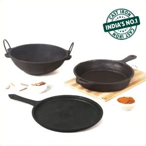The Indus Valley Pre-Seasoned Cast Iron Cookware Set | Set of Kadai ...