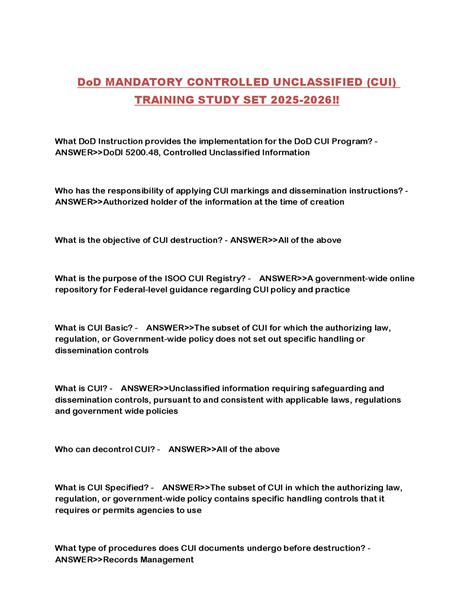 DoD Controlled Unclassified Information (CUI) Training Study Set: 2025 ...
