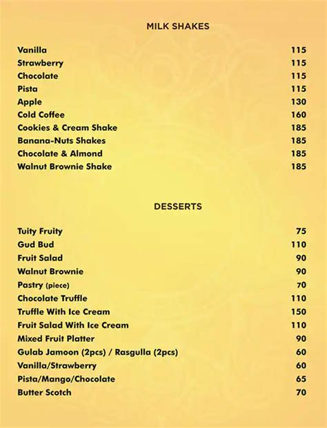 Menu at Saarangi Fine Dining, Bengaluru