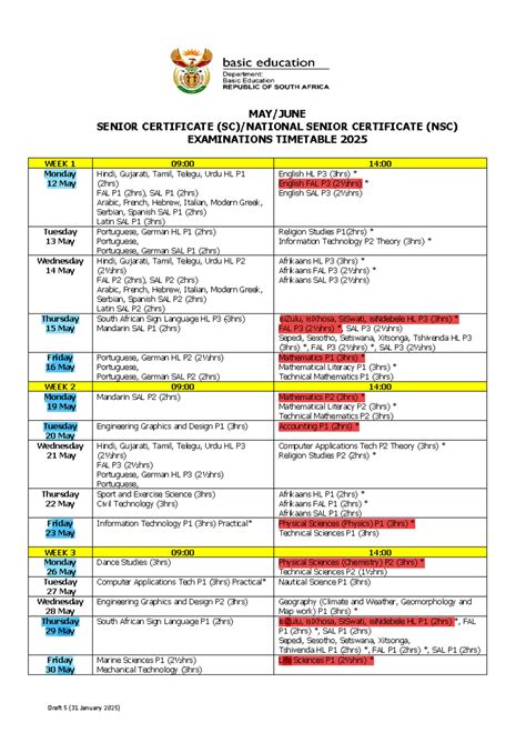 2025 NSC Senior Certificate Exam Timetable: May-June Schedule - Studocu