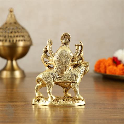 Pure Brass Goddess Durga Sitting on Tiger Idol - 6 Inch – Budhshiv.com