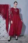 Buy Maroon Cotton Voile Embroidered Thread Work Jacket Style Anarkali ...